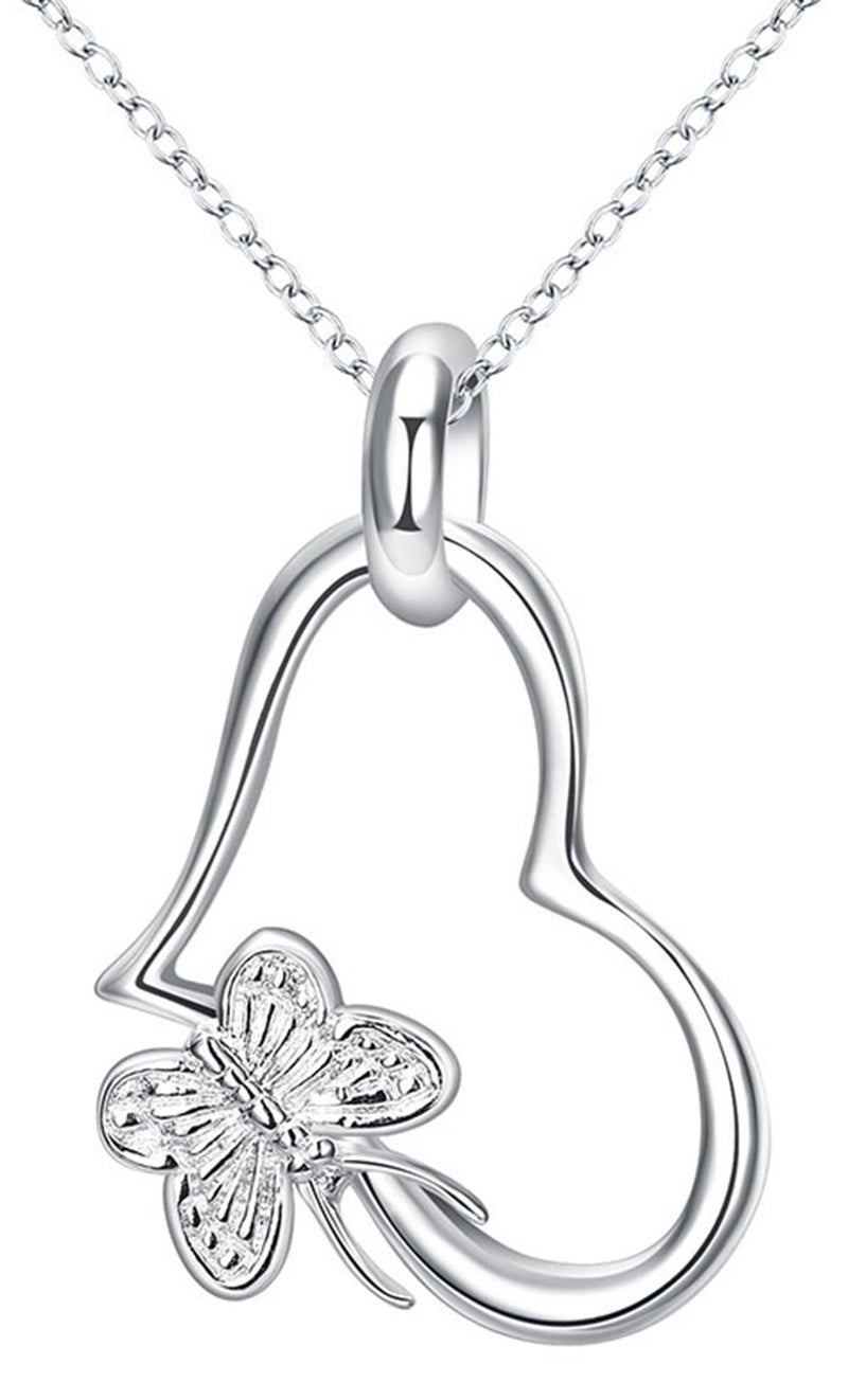 Cutesmile Fashion Jewelry 925 Sterling Silver Butterfly Love Heart Pendant Necklace for Women - Image 1